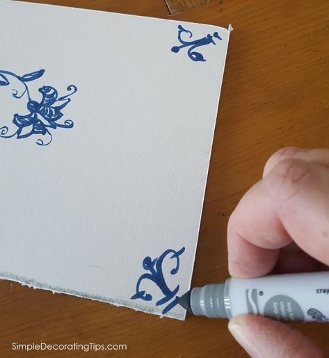 How I Made Faux Delft Tiles Antique Delft Tiles, Diy Delft Tile, Delft Tile Fireplace, Old Tiles Diy Projects, Kaghaz Divari, Study Fireplace, Colonial Lounge, Painting Over Tiles, Diy Tiles