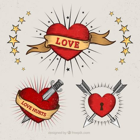 Hearts in tattoo style | Free Vector #Freepik #freevector #heart-tattoo #heart-sketch #love-sketch #love-drawing