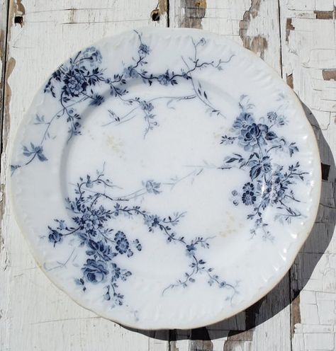 Vintage Porcelain Plates, Antique Blue And White Porcelain, Blue And White Vintage Plates, Floral Blue Plates, Fine Dinnerware, Porcelain Plates Floral, Blue Dishes, Transferware Plate, Blue Transferware