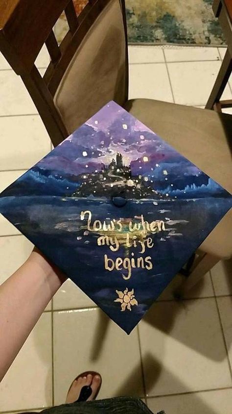 Disney grad cap: tangled Coraline Grad Cap, Bridesmaid Dresses Knee Length, Disney Grad Caps, Diy Caps, Cap Quotes, Diy Graduation Decorations, Disney Graduation Cap, Wedding Maid Of Honor, Country Bridesmaid