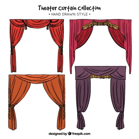 Hand-drawn theater curtains with different colors Free Vector Theatre Curtains Drawing, Theater Curtains Drawing, Theater Sketch, Diorama Theater, Theatre Ticket Booth, Curtains Drawing, Theater Painting, Tent Drawing, Theatre Drawing