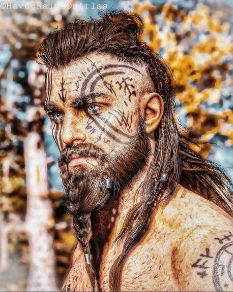 Viking Male Costume, Nordic Makeup Viking Man, Men’s Viking Makeup, Nordic Makeup Viking, Warrior Makeup Men, Men’s Viking Costume, Viking Man Makeup, Wizard Makeup Men, Odin Character Design