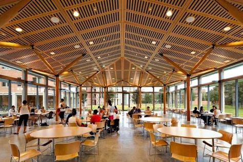 Rice University Dining / Hopkins Architecture Prefab Bathroom, University Cafeteria, Best College Dorms, Hopkins Architects, Pomona College, Mess Hall, Roof Beam, Rice University, Pole Barns