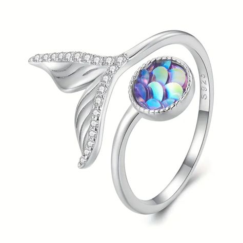 925 Sterling Silver Mermaid Tail Ring, Opal & Enamel Design Open Ring, Adjustable Ring Size 5-10 - Kids Fashion - Temu Fish Scale Jewelry, Yard Fountain, Underwater Mermaid, Scale Jewelry, Star Decor, Fashion Rings Silver, Mermaid Ring, Mermaid Lover, Silver Mermaid