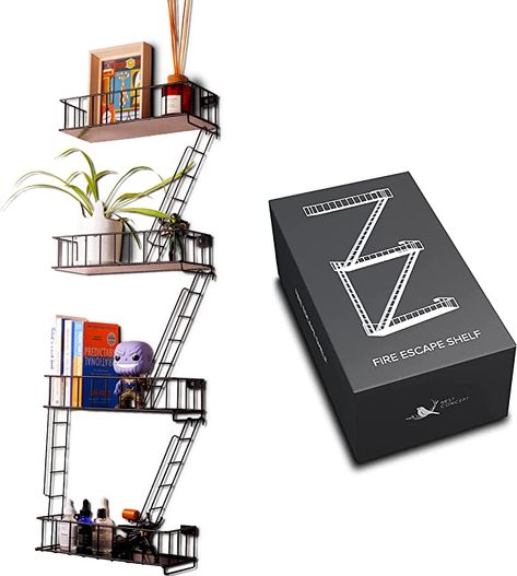 Amazon.com: KOTIJOKI Fire Escape Ladder Shelf - New York Inspired 4 Tier Metal Shelf with Screws & Screwdriver, for Home Décor Organizer and Action Figure Display : Home & Kitchen Fire Escape Shelf, Fire Escape Ladder, Escape Ladder, Stair Shelves, Wall Storage Shelves, Rustic Wall Shelves, Black Floating Shelves, Floating Shelves Bathroom, Decorative Shelf