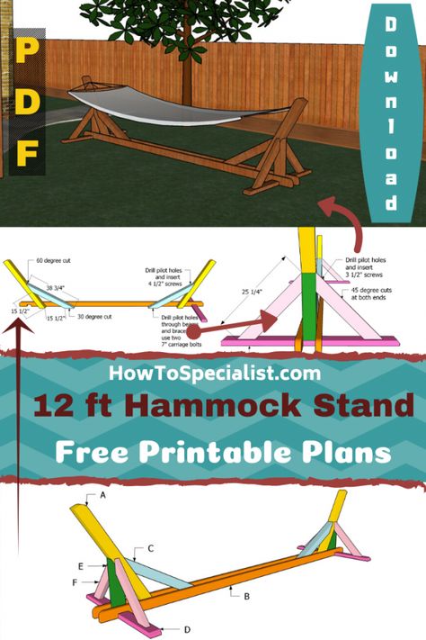 12 ft Heavy Duty Double Hammock Stand Plans - Free DIY Download | HowToSpecialist - How to Build, Step by Step DIY Plans How To Build A Hammock Stand, Hammock Stands Diy Wood, Hammock Stand Plans, Hammock Frame Diy, Hammock Stand Diy Easy, Kardashian Backyard, Hammock Chair Stand Diy, Diy Hammock Stand, Portable Hammock Stand