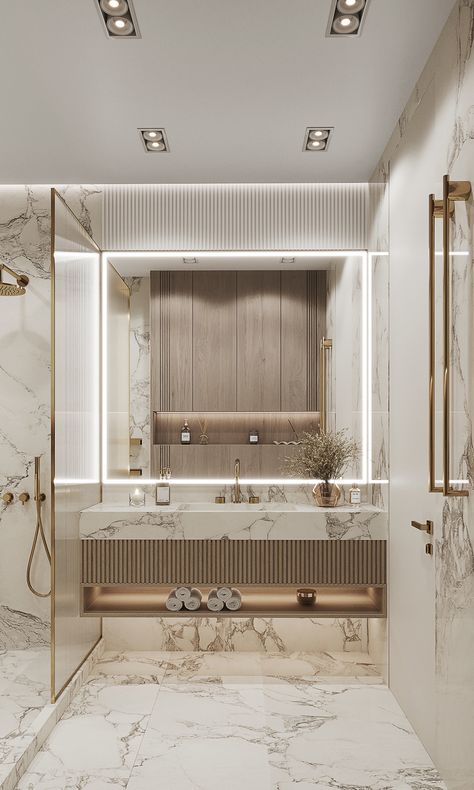 Small Luxury Ensuite, Guest Bathroom Ideas Transitional, Guest Bathrooms Modern, Master En Suite Bathroom, Hotel Room Bathroom Design, Classic Modern Bathroom Design, Luxury Bathroom Vanity Design, Luxury Vanity Ideas Bathroom, Bathroom Tub Ideas