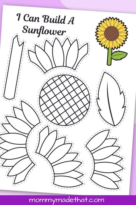 Printable Sunflower Craft Template Sunflower Craft Kindergarten, Sunflower Projects For Kids, Free Printable Sunflower Template, Sunflower Crafts For Kids Preschool, Sunflower Free Printable, Sunflower Kids Craft, Diy Crafts Printables, Sunflower Craft Ideas, Spring Templates Free Printable