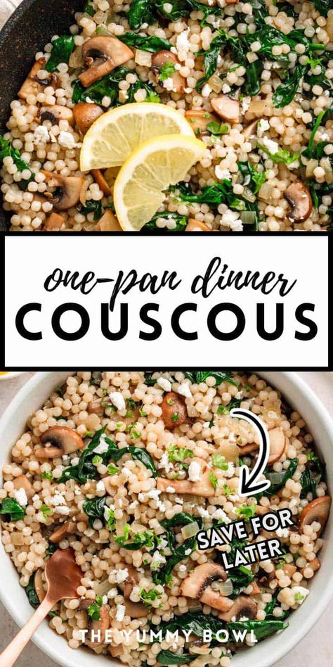 This Israeli couscous with spinach and mushrooms is a quick and healthy weeknight meal packed with savory flavors and nutritious ingredients. Ready in 20 minutes, it’s perfect for busy families! Couscous With Spinach, Eggplant Ground Beef, Skillet Meal Recipes, Beef And Cabbage Skillet, Curry With Eggplant, Easy Breakfast Casseroles, Crunchy Salads, Cabbage Skillet, Wraps Chicken