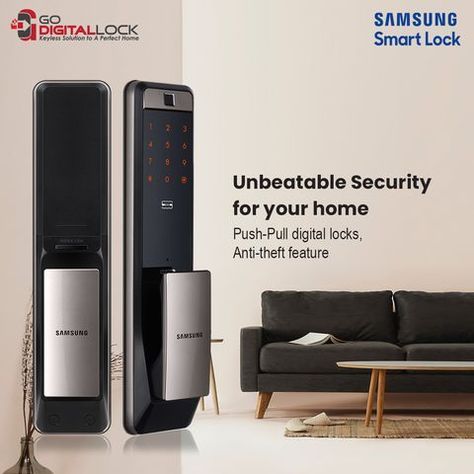 Samsung Digital Lock Iot Security, Ads Inspiration, Door Lock System, Digital Door Lock, New Branding, Gate Locks, Digital Lock, Door Gate, Smart Lock