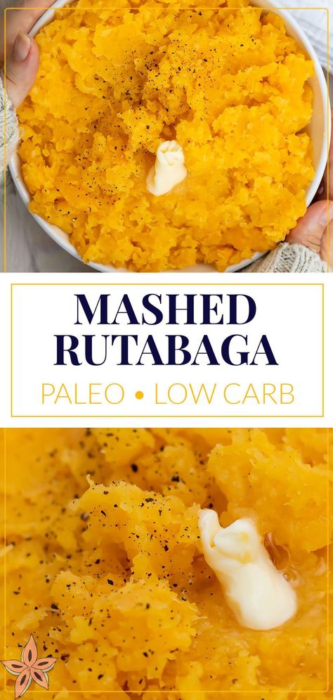 Also known as Mashed Swede, there are just 3 ingredients in this easy Mashed Rutabaga recipe making it absolutely fool-proof. It's perfect for Robert Burn's Night, St. Andrew's Day or anytime you need a low carb side dish recipe, this Mashed turnip recipe is so quick and easy to make! It's also AIP, vegan and keto friendly, and easily adaptable for whole30 and paleo diets. Make Ahead Turnips, Recipe For Rutabagas, Yellow Turnip Recipes, Mashed Turnip Recipes Thanksgiving, Thanksgiving Turnip Recipe, Thanksgiving Turnips, Rutabaga Casserole Recipes, Turnip Mashed Recipes, Cooked Turnips Recipe