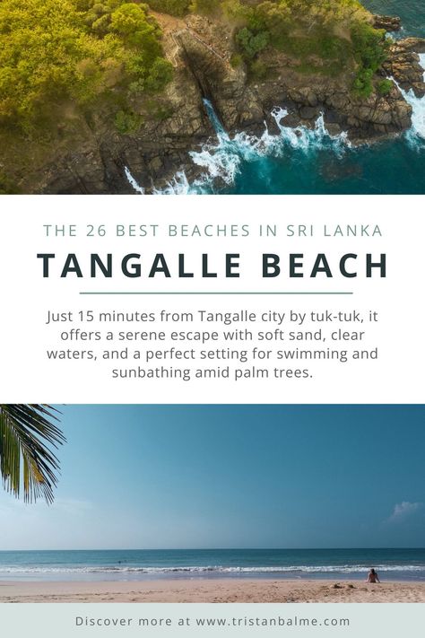 Dive into the serene beauty of Tangalle Beach 🏖️. Nestled 15 minutes from Tangalle city, this secluded gem offers soft sand, clear waters, and palm-fringed bliss. Perfect for a day of sunbathing and swimming! Want to explore more? Check out my list of the 26 Best Beaches in Sri Lanka. Sri Lanka Best Beaches, Galle Fort Sri Lanka, Sri Lanka Galle, Mihintale Sri Lanka, 98 Acres Sri Lanka, Romantic Beach, Romantic Escapes, Secret Beach, Calm Water