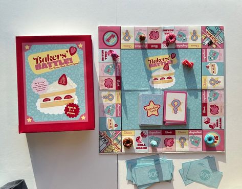 Board game design - Bakers’ Battle no Behance Board Game Box Art, Board Game Box Diy, Creative Board Games, Cute Board Game Design, Graphic Design Board Game, Board Game Inspiration, Cute Board Games, Board Game Packaging Design, Board Game Graphic Design