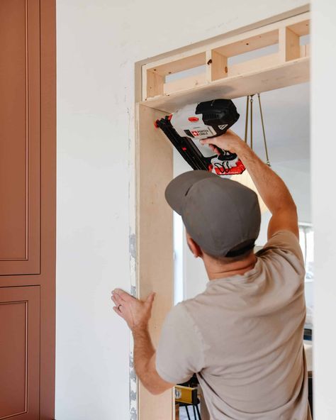 How to Case a Door Opening - Yellow Brick Home Building Interior Door Frame, How To Build A Header For A Door, How To Frame In A Door, Diy Door Jamb How To Build, Installing Interior French Doors Diy, How To Remove A Door Frame, Framing A Door Opening, Drywall Door Opening, Add Door To Hallway