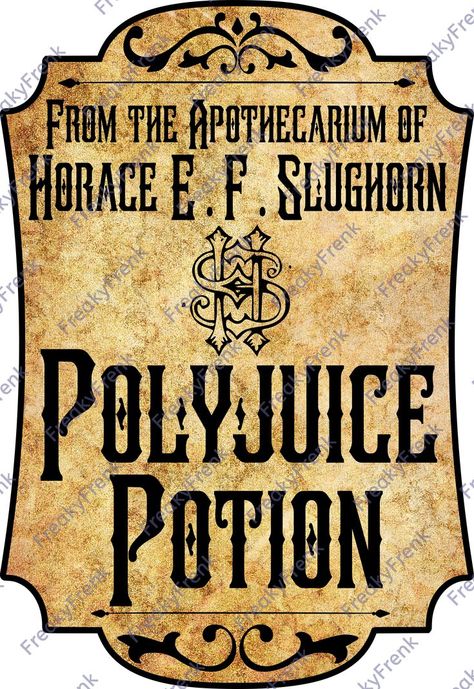 Polyjuice vintage potion label on my Redbubble shop #polyjuice #harrypotter #label #vintagelabel #redbubble Poly Juice Potion Label, Polyjuice Potion Label, Harry Potter Potions Labels Printables, Potion Bottle Labels Printable Free, Enchanted Potions, Harry Potter Polyjuice Potion, Apothecary Bar, Dnd Potions, Harry Potter Potion Labels