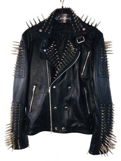 Ghost Rider 2007, Spiked Leather Jacket, Men's Steampunk Style, Rock Punk Style, Punk Festival, Handmade Jacket, Punk Outfit, Steampunk Jacket, Leather Jacket Mens