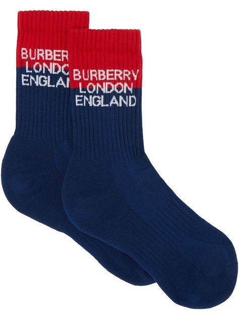 Logo Azul, Socks And Hosiery, Hosiery, Stretch Cotton, Dark Blue, Two Tone, Burberry, Socks, Women Wear