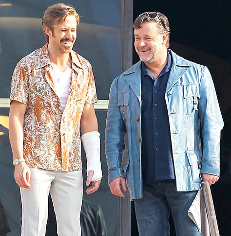 Both Ryan Gosling and Russell Crowe sported facial fuzz shooting scenes for The Nice Guys in L.A. Jan. 21. Holland March, Sigma Icon, The Nice Guys, Райан Гослинг, Russell Crowe, Celebrity Sightings, Nice Guys, Ryan Gosling, Hey Girl