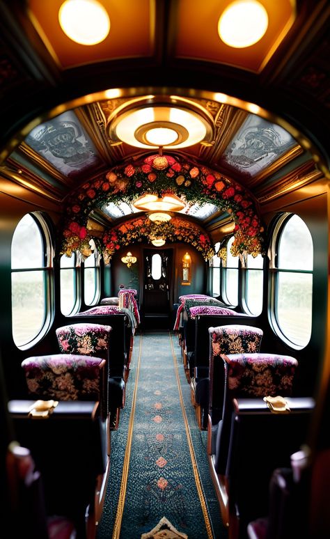 Vintage Train Travel, Train Interior, Art Deco Train, Victorian Train Aesthetic, Vintage Train Aesthetic, Old Trains Aesthetic, Vintage Train Station, Train Interior Concept Art, 1800s Train