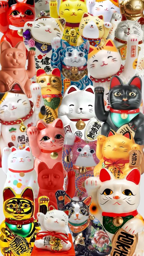 #wallpaper #collage #luckycat #cute #vibes #manekineko Lucky Wallpaper, Wallpaper Collage, Maneki Neko, Lucky Cat, Cat Wallpaper, Advertising Poster, Funky Art, Cat Lady, Motion Design