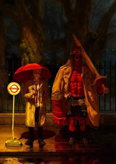 this would be an excellent crossover team up. John and Hellboy. Constantine Comic, Hellblazer Comic, Hellboy Comic, Hellboy Tattoo, Mike Mignola Art, Hellboy Art, John Constantine, Arte Dc Comics, Dark Horse Comics