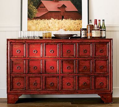 I want to do this finish to an antique buffet I just bought and use it for an entertainment center. Red Buffet, Red Painted Furniture, Red Dresser, Red Furniture, Antique Buffet, Asian Furniture, Modern Buffet, Chinese Furniture, Painting Furniture Diy