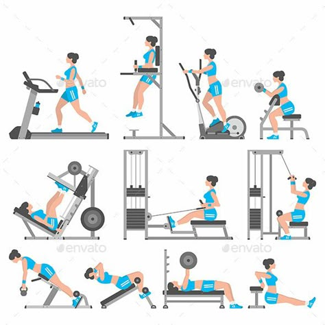 Girls in the Gym - Sports/Activity Conceptual Gym Workouts Machines, Strength Training Guide, Fitness Studio Training, Workout Man, Gym Workout Plan For Women, Work Out Routines Gym, Gym Antrenmanları, Gym Machines, Gym Workouts Women