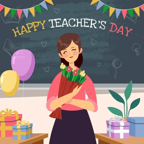 Flat Character Illustration, Teachers Day Card Design, International Teachers Day, Teachers Day Drawing, Happy Teachers Day Card, Teachers Illustration, Teachers Day Celebration, Teachers Day Poster, Teachers Day Greetings