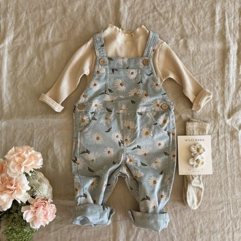 Cottagecore Baby Outfits, Cottage Core Baby Clothes, Thrifted Baby Outfits, Cottagecore Baby Clothes, Neutral Baby Girl Clothes, Colorful Baby Clothes, Baby Spring Outfits, Baby Overalls Outfit