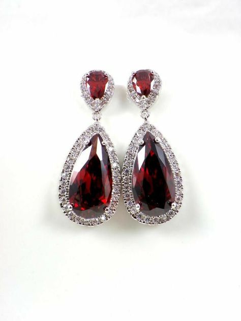 Oc Accessories, Maroon Jewelry, Hp Wedding, Maroon Earrings, Violet Bridgerton, Dark Red Earrings, Burgundy Earrings, Red Bridesmaid, Blue Crystal Earrings