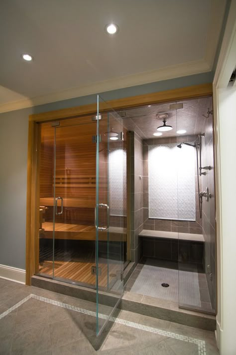 Alpine Sauna - Sauna and Steam Room Combo Gallery Basement Spa Bathroom Ideas, Infrared Sauna Shower Combo, Shower And Sauna Combo, Steamroom Shower Combo, Shower Sauna Combo, Sauna Shower Combo, Basement Spa, Sauna Bathroom Ideas, Home Steam Room