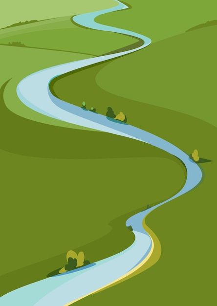 River Graphic Design, River Illustration, Landscape With River, Vector Landscape, Technology Icon, House Vector, Card Banner, Poster Invitation, Presentation Template Free