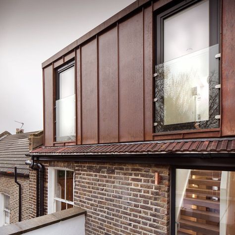 Boys Den, Residential Facade, Loft Exterior, Dormer Loft Conversion, Zinc Roof, Exterior Wall Cladding, Red Brick Walls, Loft Conversions, Wall Brick