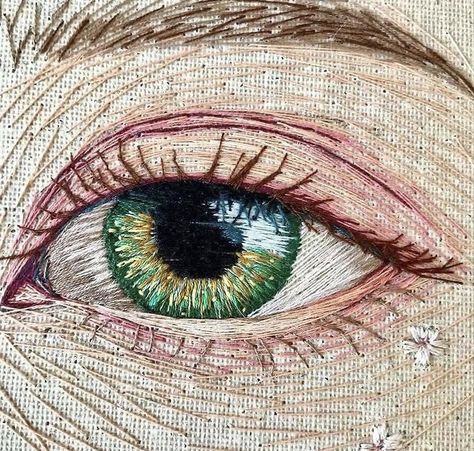 Worlds Change When Eyes Meet, Embroidery Video, Portrait Embroidery, Embroidered Portrait, Embroidery Lessons, Embroidered Art, Hand Embroidery Projects, Thread Painting, Textile Crafts