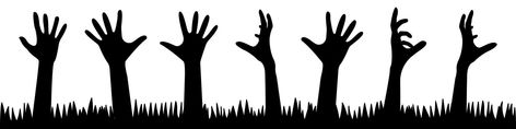 A set of zombie hands from the ground. silhouettes of human hands Zombie Hands, Hand Outline, Zombie Hand, Human Hands, Library Displays, Zombie Halloween, Human Hand, Book Display, Halloween Decor