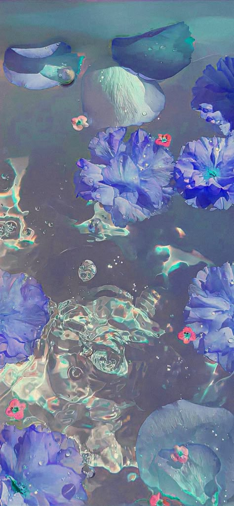 wallpaper✨ Aesthetic Water Wallpaper Iphone, Water Lockscreen Aesthetic, Flowers On Water Aesthetic, Blue Spring Wallpapers, Flowers And Water Aesthetic, Ring Wallpaper Aesthetic, Blue Water Wallpaper Aesthetic, Water Flower Aesthetic, Cottagecore Flower Wallpaper