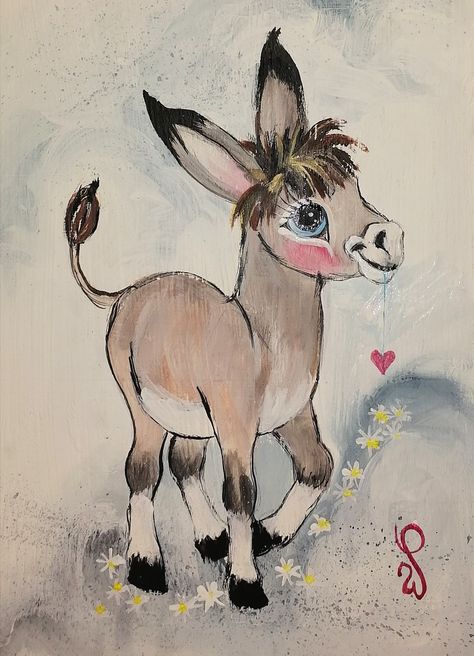 Cute Donkey Drawing Art, Donkey Drawing, Donkey Art, Stone Paintings, Baby Donkey, Mini Watercolor, Ganesh Art Paintings, Cute Donkey, Folding Seat