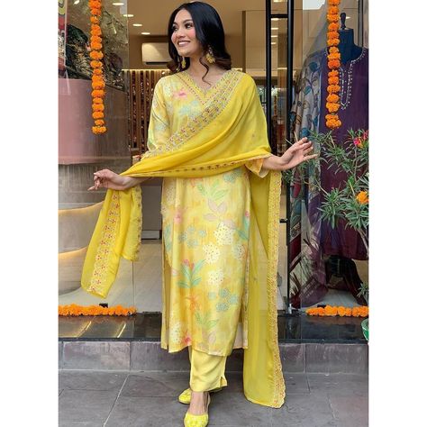 Viscose Chanderi Festival Wear Embroidery Work Readymade Straight Suit-INR 1399 . Need A Help? Whatsapp +91 96247-70888 ,+91 75679-28195 https://www.wholesalesalwar.com/p/viscose-chanderi-yellow-festival-wear-embroidery-work-readymade-straight-suit-356610 . #suits #fashion #suit #style #suitstyle #dresses #mensfashion #onlineshopping #indianwear #kurti #saree #ethnicwear #bridal #menswear #kurtis #dress #punjabisuits #instafashion #cotton #wedding #designer #indianfashion #lengha #bridalmakeu... Yellow Dupatta, Bridal Lehenga Red, Party Kleidung, Bridal Lehenga Choli, Yellow Colour, Rayon Pants, Viscose Rayon, Kurta With Pants, Cotton Bottoms