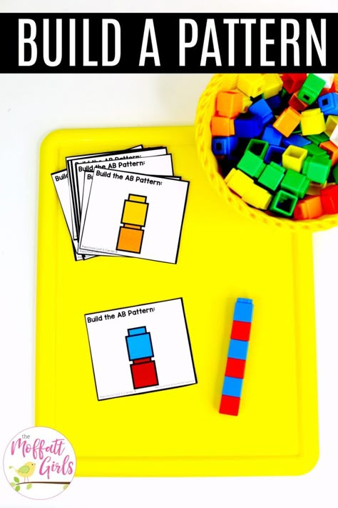 Unifix Cube Activities Preschool, Small Group Math Activities Preschool, Patterning Activities For Preschool, Preschool Math Patterns, Math Ideas For Preschoolers, Ab Pattern Activities, Math Centers Preschool, Math Patterns Activities, Kindergarten Math Patterns