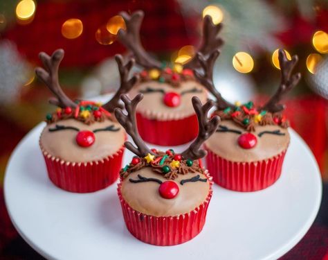 The Truffle Makers on Instagram: “DAY 8 of our 12 DAYS OF GIVEAWAYS!!! 🎁🎄🍾👏🥳🎁 Today’s Gift: 1 dozen Rudolph the Red-Nosed Reindeer cupcakes! Vanilla funfetti cupcakes…” Elf On The Shelf Cupcakes Ideas, Reindeer Cupcakes Christmas, Cute Christmas Cupcake Ideas, Rudolf Cupcakes, Rudolph Cupcakes, Christmas Buns, Kids Christmas Treats, Cupcake Christmas, Reindeer Cupcakes