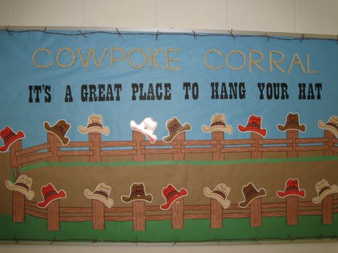 My Classroom Theme, Western!!! :-) I had so much fun decorating my classroom this way last year. Western Bulletin Boards, Spring Bulletin Board Ideas, Pta Bulletin Boards, Pta Membership, Wild West Theme, Spring Bulletin, Spring Bulletin Boards, Preschool Bulletin, Campaign Ideas