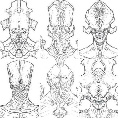 Monster Character Sheet, Alien Head Drawing, Demons Sketch, Monster Drawing Sketches, Heads Sketch, Alien Sketch, Weird Collections, Demon Sketch, Monster Head