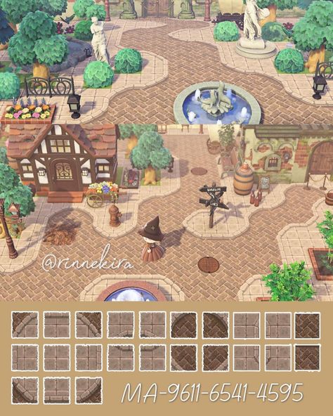 Acnh Curved Brick Path, Animal Crossing Pathing, Animal Crossing Boden Design, Acnh Boden Design, Curved Brick Path, Acnh Cottagecore Path Codes, Acnh Motifs, Motif Acnl, Acnh Cottagecore