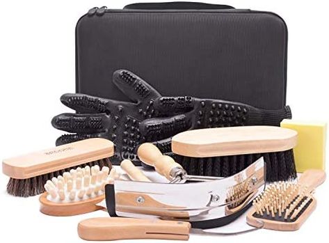 Horse Grooming Kit （10-Piece） with Tote，Horse Cleaning Tool Set with Assorted Hair and Curry Comb, Hoof Pick Sweat Scraper，Grooming Glove，Portable Black Storage Bag，Riding Equipment for Beginners : Amazon.ca: Pet Supplies Horse Grooming Kit, Hoof Pick, Horse Brushes, Horse Food, Horse Care Tips, Horse Clipping, Black Storage, Horse Equipment, Horse Treats