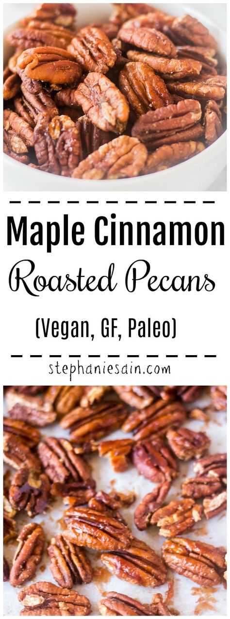 Healthy Roasted Pecans, Pecan Snacks Healthy, Maple Roasted Pecans, Healthy Super Bowl Desserts, Paleo Candied Pecans, Cinnamon Roasted Pecans, Roasted Pecans Recipe, Maple Pecans, Paleo Roast