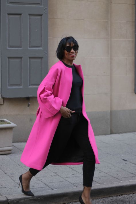 Pink Coat Outfit, Pink Winter Coat, Mood Sewciety, Pink Trench Coat, Coat Closet, Pink Winter, Black And Pink Aesthetic Outfit, Pink Coat Outfit Winter, Hot Pink Coat