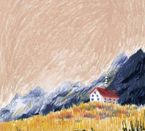 Oil Pastels Illustration, Watercolor Pencil Illustration, Color Pencil Art Beginner, Van Life Painting, Landscape Crayon, Color Pencil Landscape, Coloring Pencil Art, Colored Pencil Ideas, Color Pastel Art