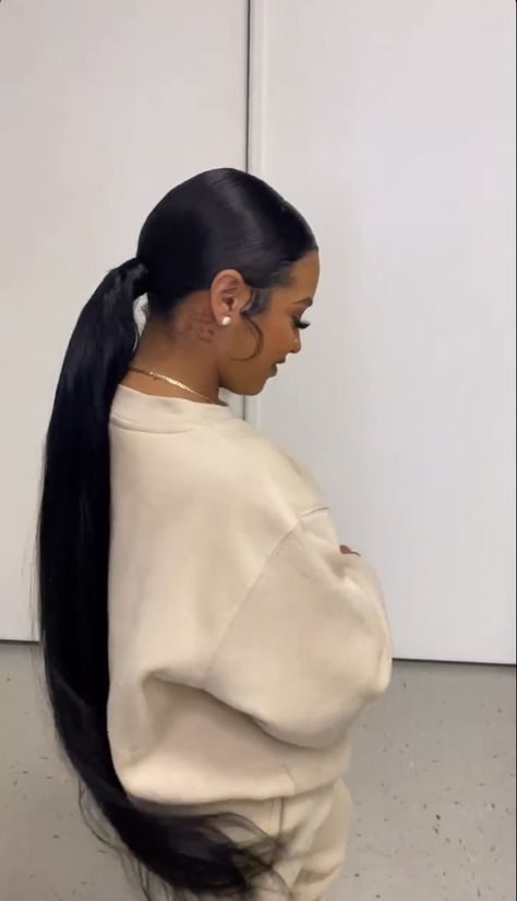 Slick Back Ponytail, Back Ponytail, Slicked Back Ponytail, Black Ponytail, Sleek Ponytail Hairstyles, Black Ponytail Hairstyles, Black Hair Extensions, Dope Hairstyles, Slick Back