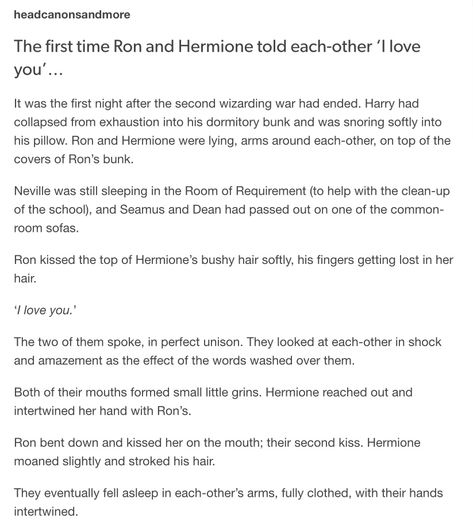 Ron and Hermione // aww The few days that followed the battle must have been horrible for them though Hermione And Ron Headcannons, Ron And Hermione Headcanon Shell Cottage, Romione Headcanon Pregnant, Harry Potter Headcannons Romione, Ron And Hermione Fanfiction, Ron And Hermione Headcanon, Romione Fanfiction, Romione Headcanon, Ron X Hermione