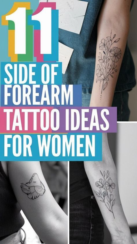 Lower Arm And Hand Tattoos For Women, Tattoos For Lower Arm, Small Forearm Tattoos For Women, Women Forearm Tattoo Ideas, Side Of Forearm Tattoo, Side Of Forearm Tattoo Women, Side Forearm Tattoo Women, Forearm Tattoo Ideas Female, Forearm Tattoo Ideas